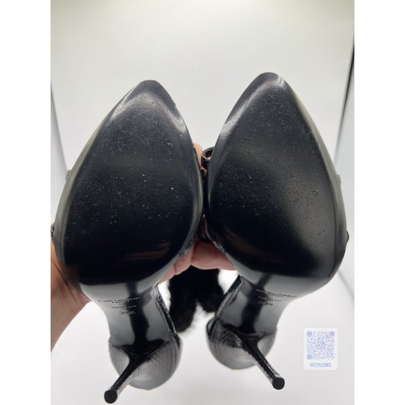 Saint Laurent Black Satine 4" Heels In Lacquered Ayers EU 38.5 - Picture 10 of 12